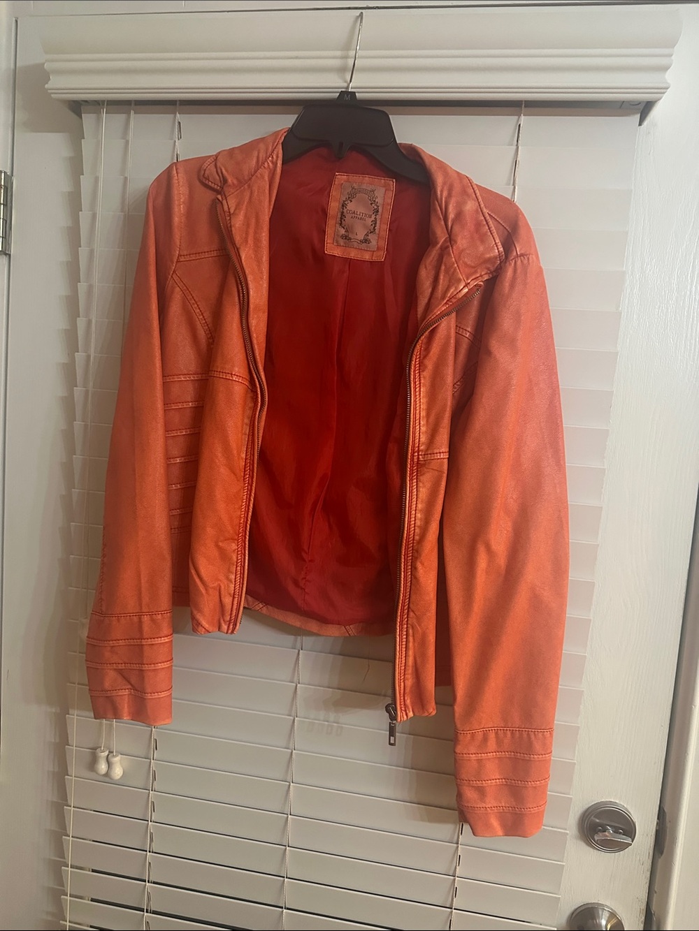Women's Orange Faux Leather Jacket
